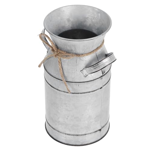 ANDRESLAD Jarrón Metálico Galvanizado con Acabado Envejecido Estilo Vintage Florero Tipo Jarra de Leche Rústico para Flores y Secas Decoración Shabby Chic para Hogar y Mesa