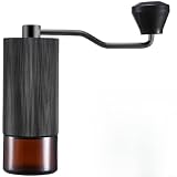 MIKMLYZE Manuelle Kaffeemühle mit einstellbaren Einstellungen, tragbare Handkurbelmühle mit Edelstahlkern und transparentem Eimer für Espresso und Übergießen (schwarz)