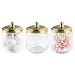 mDesign Glass Bathroom Vanity Storage Organizer Canisters Jars for Cotton Balls, Swabs, Makeup Sponges, Bath Salts, Hair Ties, Jewelry - 3 Pack - Clear/Soft Brass