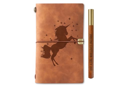 InnoBeta Unicorn Gifts for Women,Gifts for Unicorn Lovers Journal Notebook with Pen, Refillable Sketchbook, Travel Diary, Lined Planner, 7x5 Inches, Brown