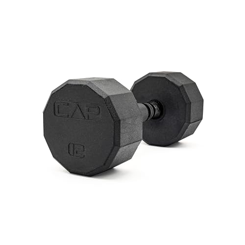 Image of CAP Rubber Coated Dumbbell Weights, Free Weights for Home Gym Strength Training, Anti-Roll Hex Dumbbells with Black, Chrome & Comfort Grip Handles, Singles
