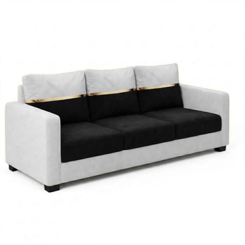 Image of FURNY Hedstor 3 Seater + 2 Seater Fabric Sofa Set (Light Gray-Black) with Velvet Finish | Durable Comfort | Ideal for Living Room