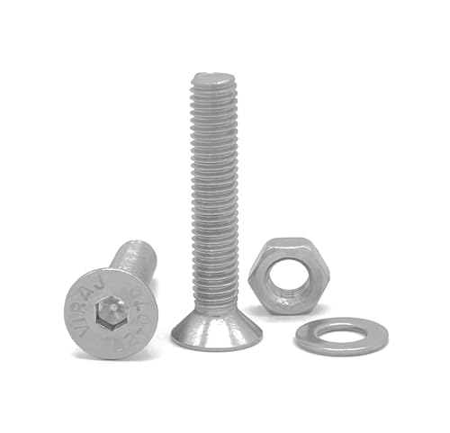 NOLDAR | Tornillos allen con cabeza plana avellanada. Acero inoxidable (AISI 304). Incluye 20 tornillos con 20 tuercas y 20 arandelas (60 piezas). Tornillos con rosca completa. (Medida M5 x 50 mm)