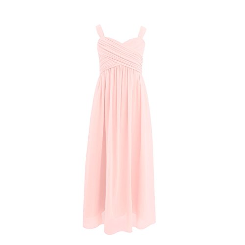 FEESHOW Kids Big Girls Ruched Bust Chiffon Junior Bridesmaid Long Dress Wedding Party Prom Gown Pearl Pink 12