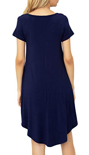 Image of Women Casual Loose Soft Crewneck Short Sleeve Pockets Swing T-Shirt Dress