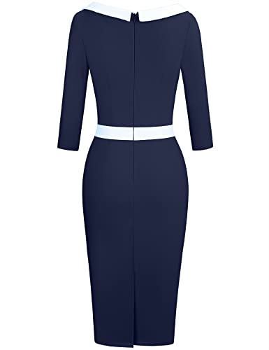 Muxxn Wedding Guest Dresses For Women Plus Size Retro Midi Bodycon Comfy Formal Date Slim Pencil Dress Navy Blue Xl #TOP1