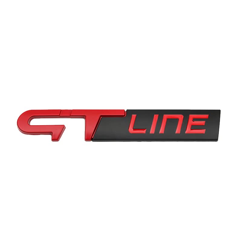 Emblema Adhesivo GT Line, Emblema GT Line, Insignia GT Line, Insignia Adhesiva GT Line, Apto para Maletero, Compatible con Renault, Material Aleación de Zinc, 125 mm x 20 mm, Rojo y Negro