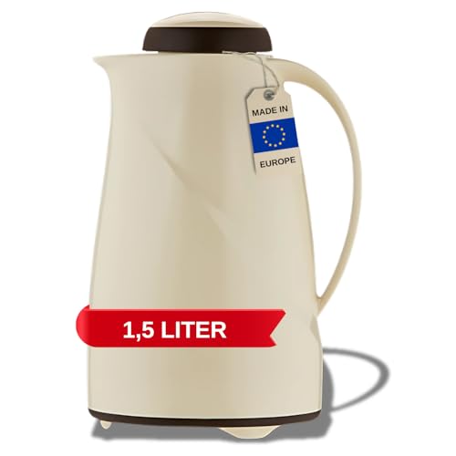 Helios Wave Thermoskanne Vanille 1,5L - 6h Heiß - Hält Getränke heiß & kalt Spülmaschinenfest – Leichter, robuster Kunststoffmantel – Ideal für Kaffee & Tee