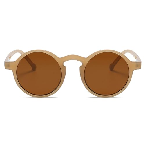 Small Round Cycling Sunglasses Men Women Vintage Designer Black Sun Glasses Rivet Shades Female Ladies UV400 (Brown)