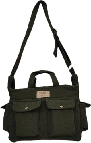 Image of ROUGH Canvas Cotton messenger bag.15'' Lap top. Large size 36x27x11 cm(12Ltr) Metal zipper closure. Allround pockets. Vintage look. Antique fittings.Sustainable
