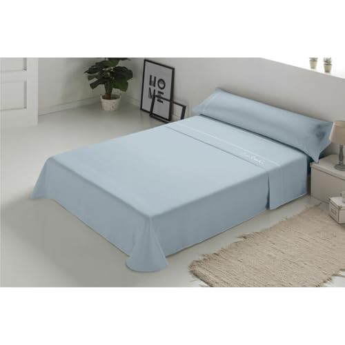 Pierre Cardin® Juego de Sabanas 3 Piezas, 160 x 200 cm, 100% Algodón, Gramaje 130g/m², 180 Hilos, Funda de Almohada 45 x 70 cm, tamaño sábana encimera 240 x 270 cm, Arcadia Color Azul