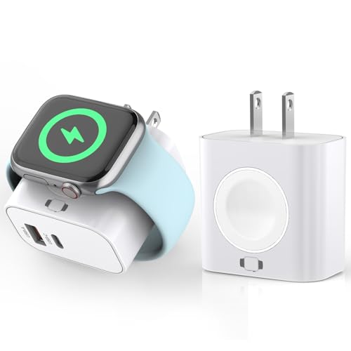 23W for Apple Watch Charger,3 in 1 Apple Charging Block 2Pack Dual Port(USB-C+USB-A)Fast Charging Wall Plug with Wireless Magnetic Watch Charger Compatible with iWatch Ultra/SE/10/9/8,iPhone 16/15/14