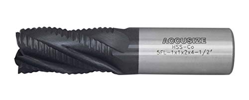 🔥 Flash Sale Accusize Industrial Tools 1'' Dia, M42 8% Cobalt Tialn Roughing End Mill, Coarse Tooth, 1'' Shk Dia, 2'' Flt Length, 4-1/2'' Oal, 5 Flute, 1102-0001