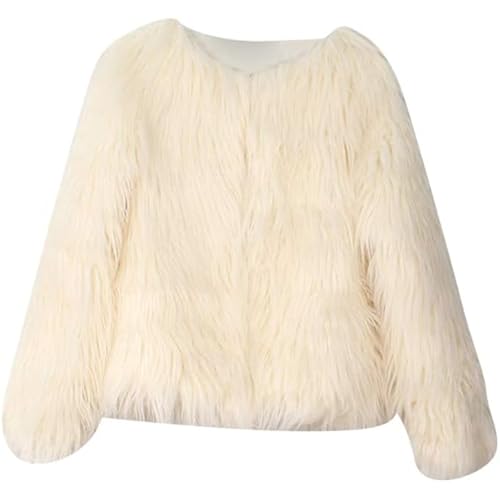 DianShaoA Mujer Invierno Abrigo Chaqueta De Pelo Sintético Corto Chaquetas De La Rebeca Beige M