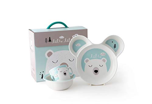 ZEN Hello Hello Porcelain Childrens Kids Dinner Set of 3 (BLUE)