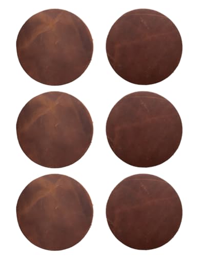 Real Natural Grain Leather Coasters Durable Non-Slip Distressed Design Set of 6 for Table Protection in Home Office Kitchen and Bar (Mocha)