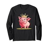 divertente maialino con corona per gli amanti del regno e dei maialini maglia a manica