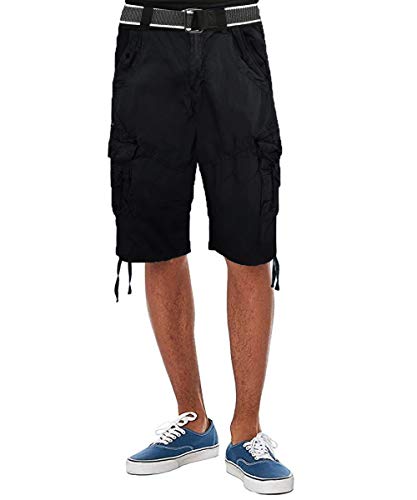 ETHANOL Men's Belted Cargo Shorts ASH44088BT BLK Black 30