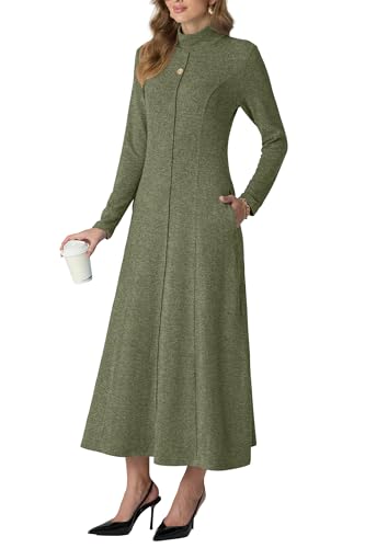 GRECERELLE Women's 2025 Fall Winter Casual Mock Neck Long Sleeve Flared Maxi Sweater Dress with Pockets (XS - 3XL)