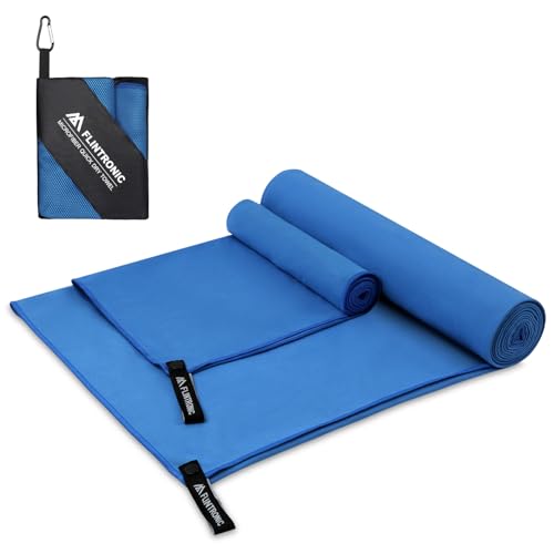 Flintronic 2PCS Toalla de Microfibra, 180*90CM+80*40CM, Toalla de Viaje Ligera y compacta, compacta, Toalla Viaje y Toalla Piscina, Ultraligera y de Secado rápido, para aptitud física, Playa, Yoga