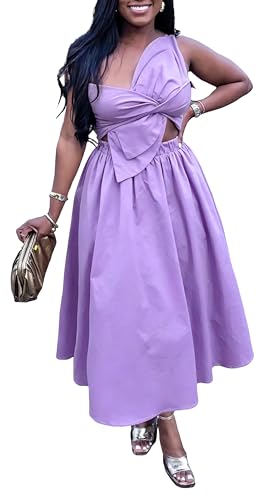 Image of YUEWOO Midi Dresses for Women Casual Summer Sundresses Vacation Outfits Spaghetti Strap Smocked Women Maxi Dress with Pockets
