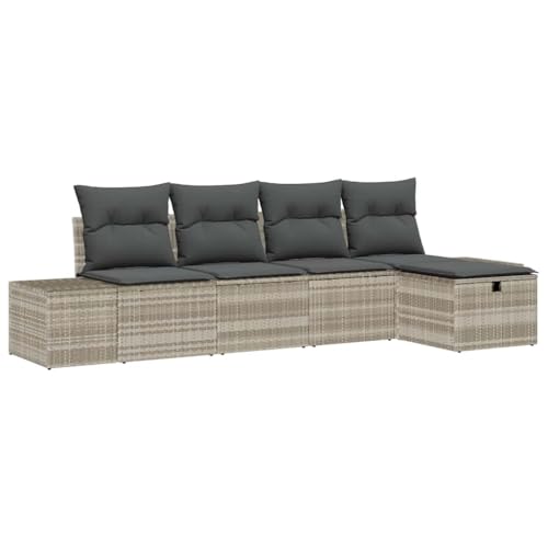 Canapé de jardin modulaire polyrotin 5 pièces gris clair