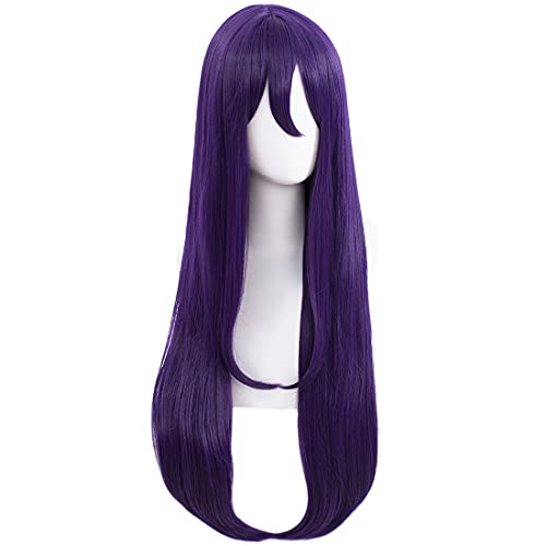 Uniquebe Purple Yuri Wig for Doki Doki Literature Club for Halloween Costume Party Long Straight Purple Wig + Wig Cap for Women Girls
