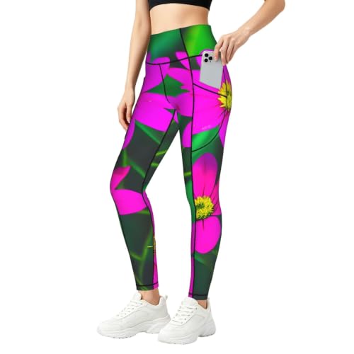 Leggings con estampado de flores moradas que estilizan y eliminan rozaduras