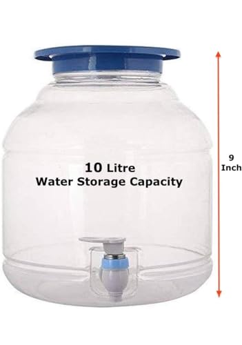 Image of 10L Plastic Water Dispenser for 20 Litre Bottle Jar with Tap Bottom Loading Manual Heavy Duty Durable for Home /Kitchen /Office Compatible Stand, Matka, Pack of 1, Transparen (1), White