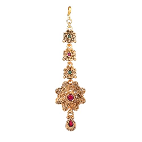 Estele Maang Tikaa for Women Gold Plated Stunning Floral Designer Matte Finish Ethnic Maang Tikka With Green and Ruby Crystals for Girls and Women-036-IGGNRB TIKAA (B0D814MBH8) Amazon Price History, Amazon Price Tracker
