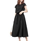 ［エイチユーエー］ ワンピース マキシワンピース ロング 秋 aライン マキシ 上品 ロングワンピース 可愛い 夏 半袖 大きい 秋冬 夏服 大きいサイズ 体型カバー キレイメ カジュアル ロング丈 マキシ丈 セール おおきいサイズ プリーツ セクシー 綿 秋冬ロング リゾート 白 綿麻 綿100 大きなサイズ aラインワンピース ユッタリ ロング丈ワンピース マタニティ BK L