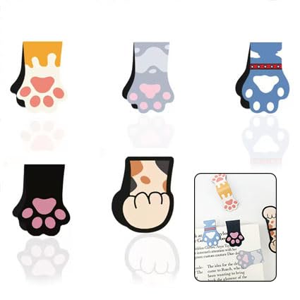 ANJOBIBI Cute Cat Paw Magnetic Bookmarks 5 PCS Magnetic Cute Bookmark for Teacher Women & Kids - Cat Paw Design (5 Cloros-2.0)