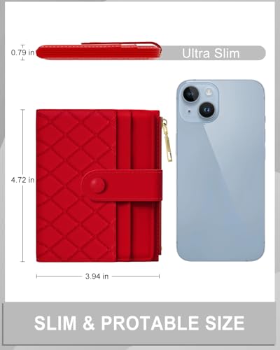 Womens Wallet, RFID Small Slim Wallets for Women, Compact Credit Card Holder, Cute Leather Bifold Ladies Purse with Zipper Coin Pocket and ID Window, Red2