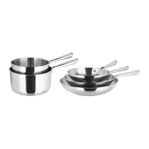 Sitram 717376 Batterie de Cuisine 5 Pcs 100% INOX - sans revêtement anti-adhésif, cuisine saine garantie - 2 casseroles Ø18,20 cm, 3 poêles Ø20,24,28 cm -...
