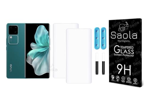 Image of Saola 2-Pack UV Curved Tempered Glass for Vivo V30 | 9H Hardness | Edge-to-Edge Full Screen Coverage | UV Light Installation | Scratch Resistant | Case Friendly Screen Protector. (6.78 Inches)