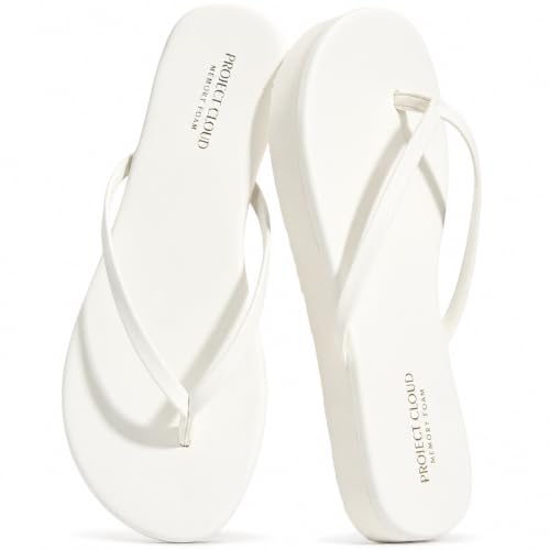 Project Cloud Platform Sandals Women - Memory Foam Insole Flip Flops and Lightweight Womens Sandals - Non-Slip Summer Thong Sandals for Women 2026 (ELEVATION-WHIT-8M)