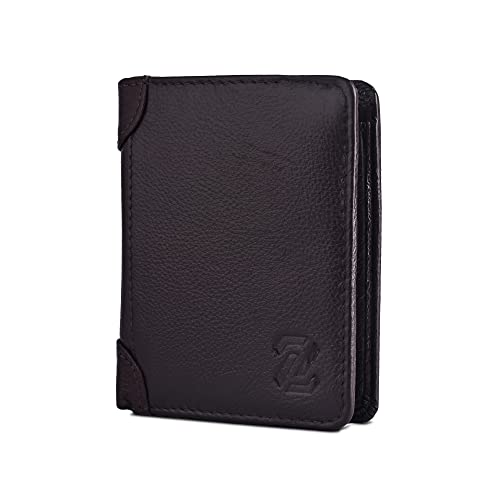 Image of Zeetap Genuine Leather Wallet for Men | RFID Blocking Wallet | Mens Leather Wallet with Zip | Slim Bifold Wallet with 9 Card Slots | Gift for Men (Dark Brown)