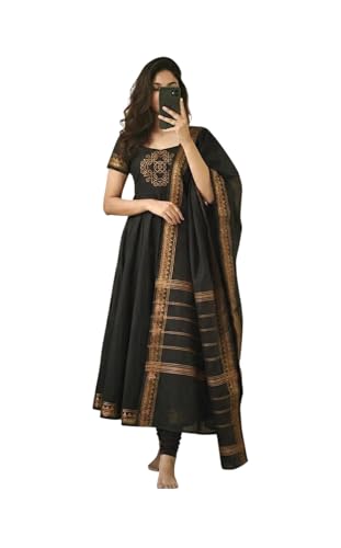 Image of Anarkali Suit Set with Embroidered Yoke, Dupatta and Churidar, Traditional Indian Ethnic Wear for Women