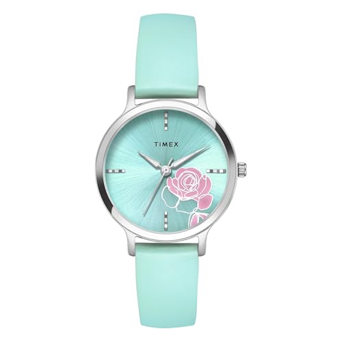 TIMEX Classics Analog Watch for Women with Blue Round Dial & Silver Leather Strap Band Water Resistant Women's Wrist Watches - TWTL12308