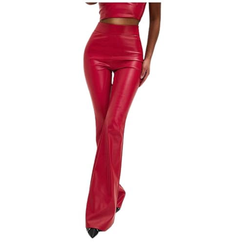 Pantalon femme cuir synthétique taille haute coupe slim ajustée élégante