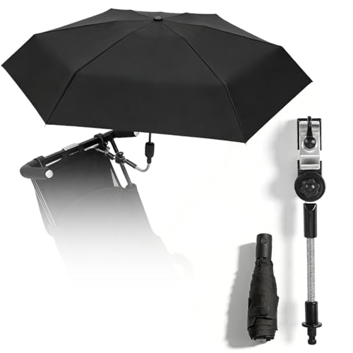Ombrelle Poussette Universelle, Parasol Poussette Anti UV 50+, Diamètre 90cm, Parapluie Poussette pour Landau avec Clip Réglable Une Poignée, Ombrelle Universelle pour Poussette, Parasol Universel