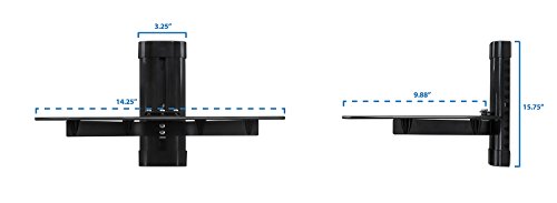 Mount-It! MI-891 Floating Wall Mounted Shelf Bracket Stand for AV Receiver, Component, Cable Box, Playstation4, Xbox1, DVD Player, Projector, 17.6 Lbs Capacity, 1 Shelf, Tinted Tempered Glass Black - Thumbnail 4