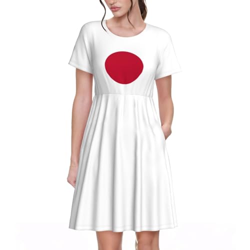 Robe décontractée à manches courtes avec imprimé drapeau japonais pour femme