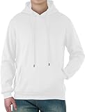 Mens Hooded Sweatshirt Casual Long Sleeve Fleece Hoodies Drawstring Workout Pullover with Pocket(Small,White)