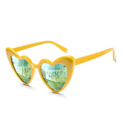 BOUBONI Heart Shaped Sunglasses Vintage Heart Glasses Bridal Party Sunglasses for Women Wedding Bachelorette Party Favors (1 Yellow Silver)