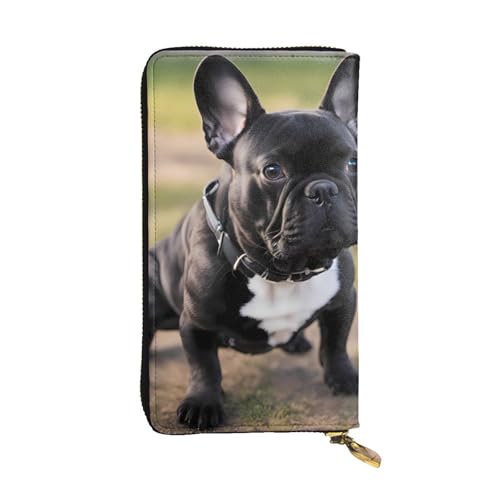 Portefeuille bouledogue français en cuir noir cadeau pour femme