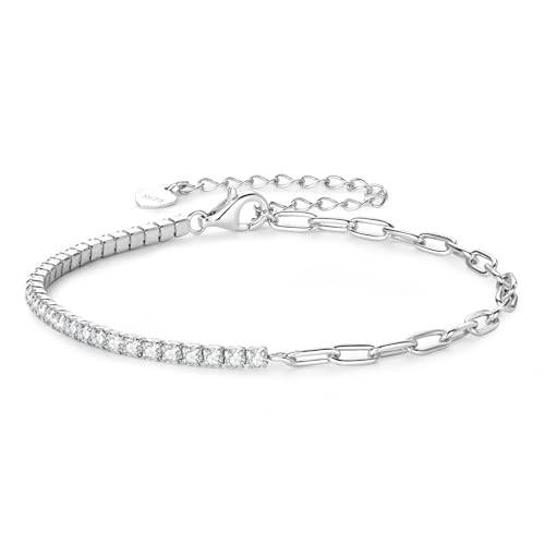 Moissanite Tennis Bracelet, Imitation diamond Bracelets for Women, 925 Sterling Silver Wedding Stacking Paperclip Classic Bracelets, D Color VVS1 Round Cut, GRA Certificate, 6.5+2 inch