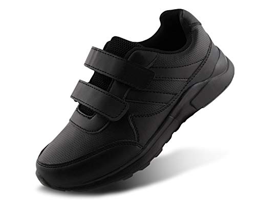JABASIC Kids Black/White Hook and Loop School Uniform Sneaker