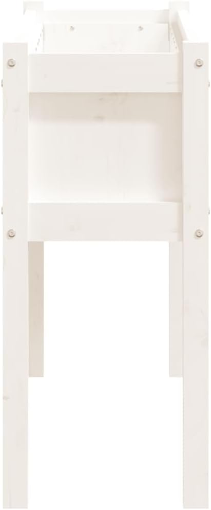White Solid Pine Wood Garden Planter, 43.3 inch Square Outdoor Raised Garden Bed for Flowers, Herbs, Vegetables, Patio, Balcony