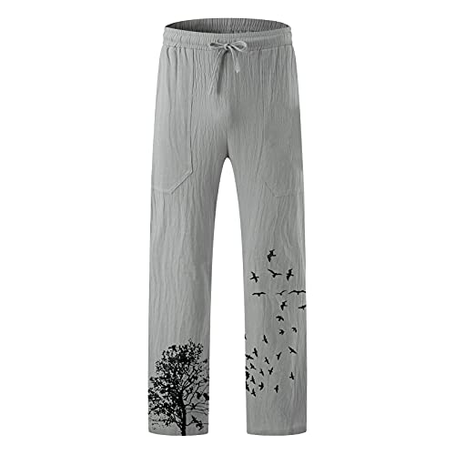 XUETON Mens Linen Pants Elastic Waist Drawstring Casual Summer Pants Cotton Comfy Loose Fit Lightweight Yoga Beach Pant3